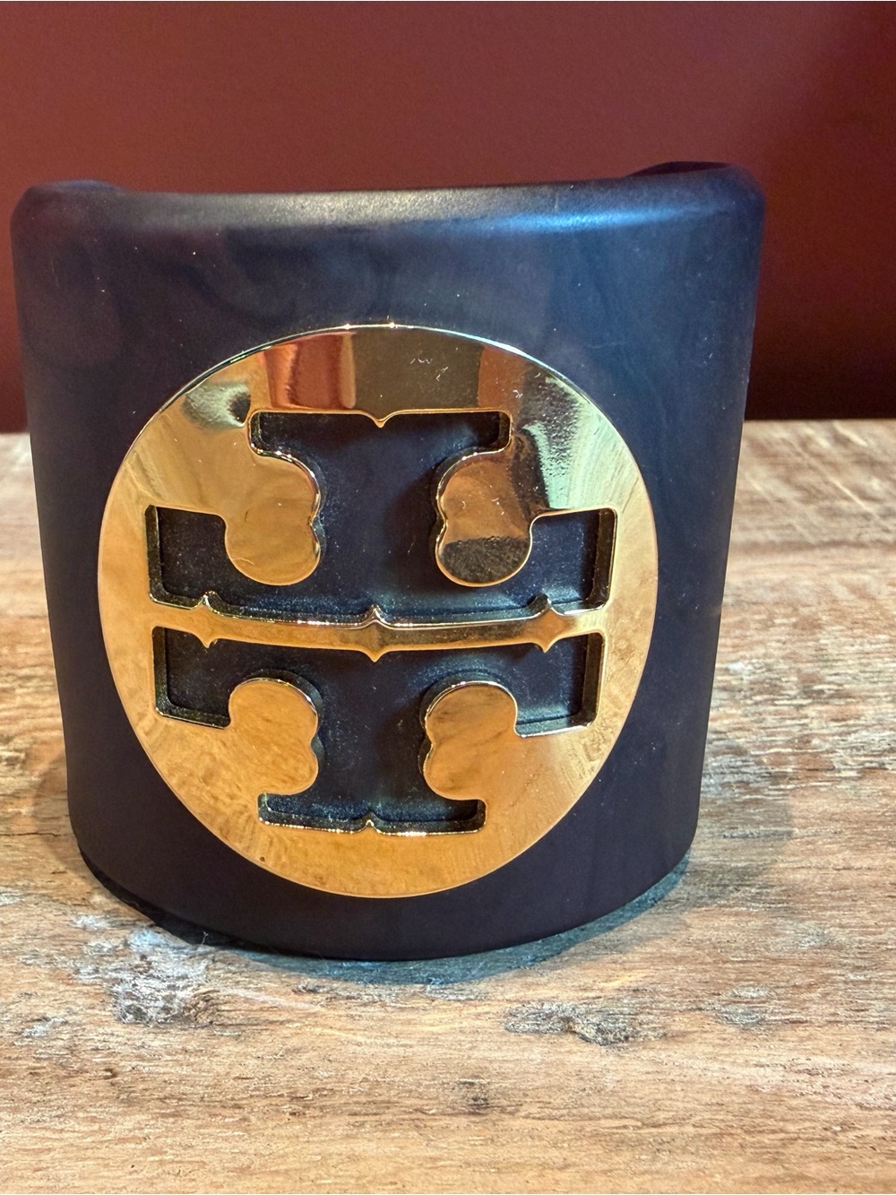 Tory Burch Black Accent Vase with Gold Emblem